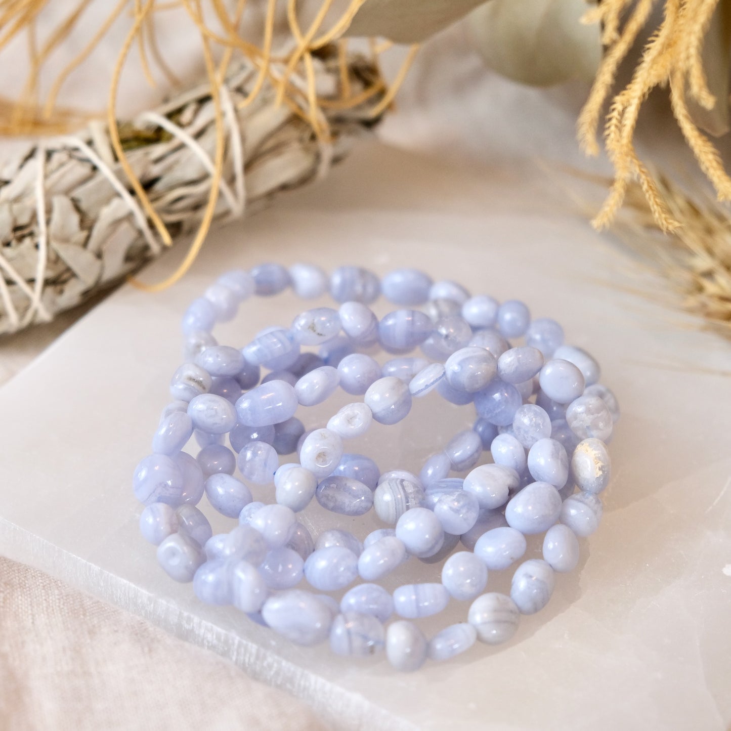 blue lace agate nugget bead bracelet.