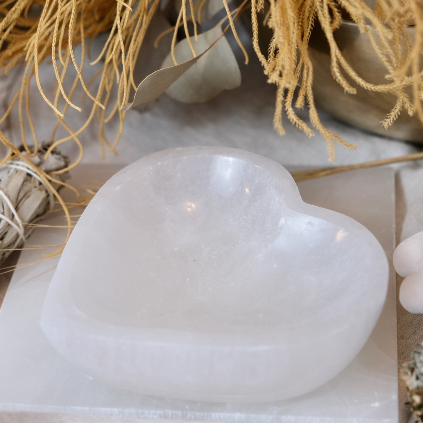 selenite heart shaped bowl