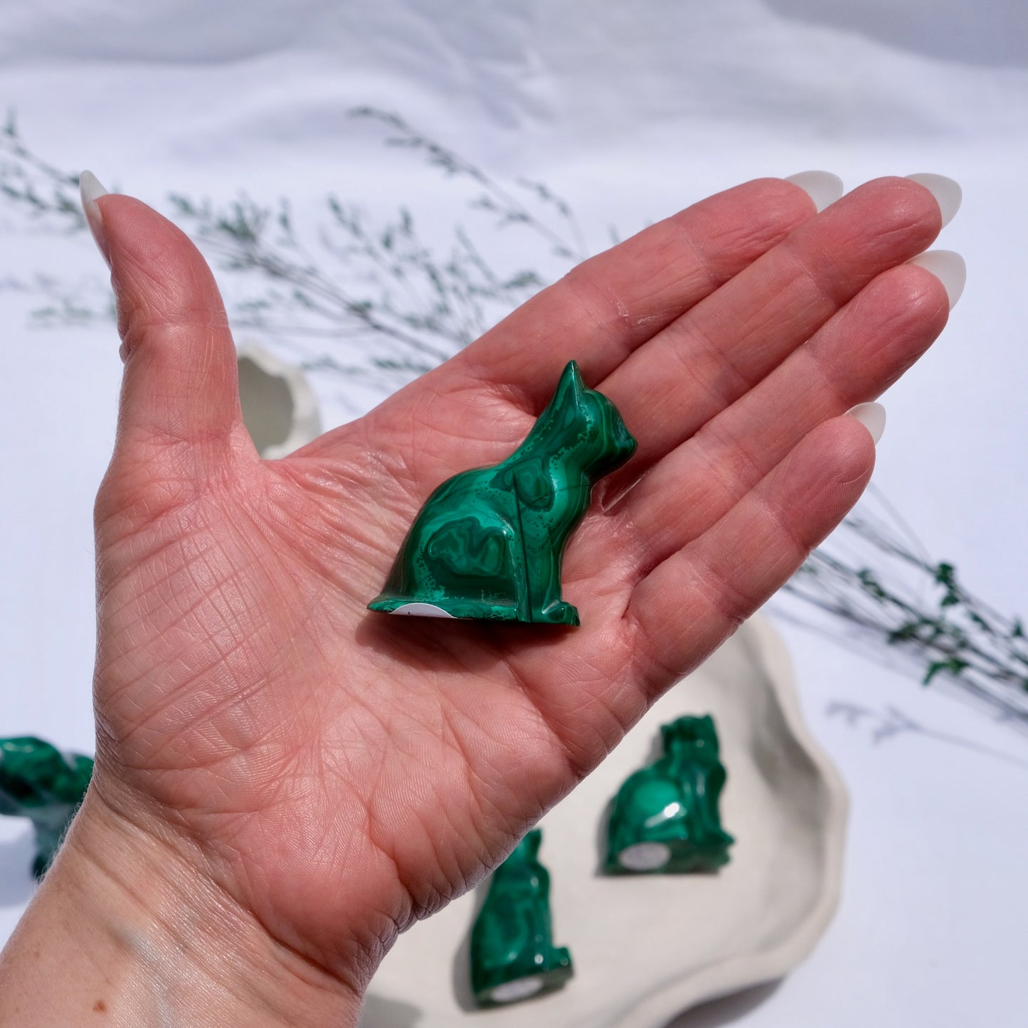 Malachite Cat 4.1cm x 3.4cm