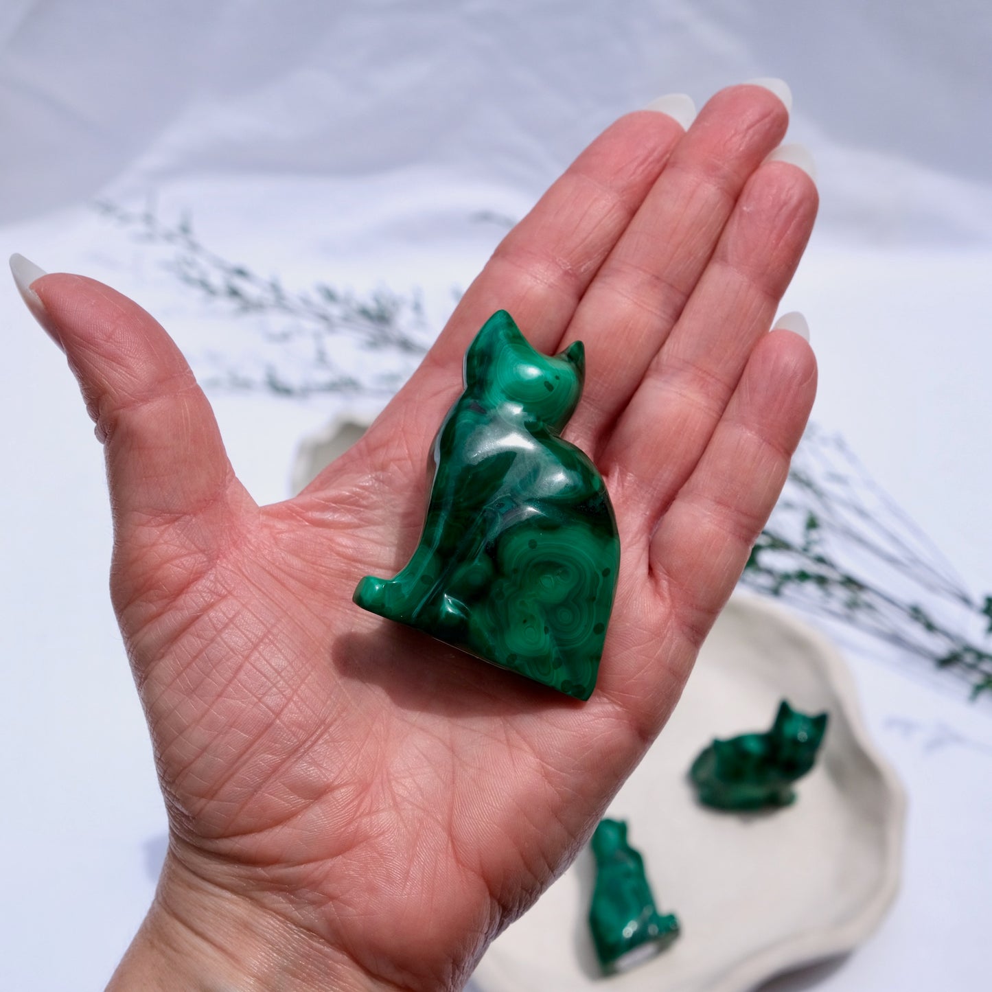 Malachite Cat 5.5cm x 4.2cm
