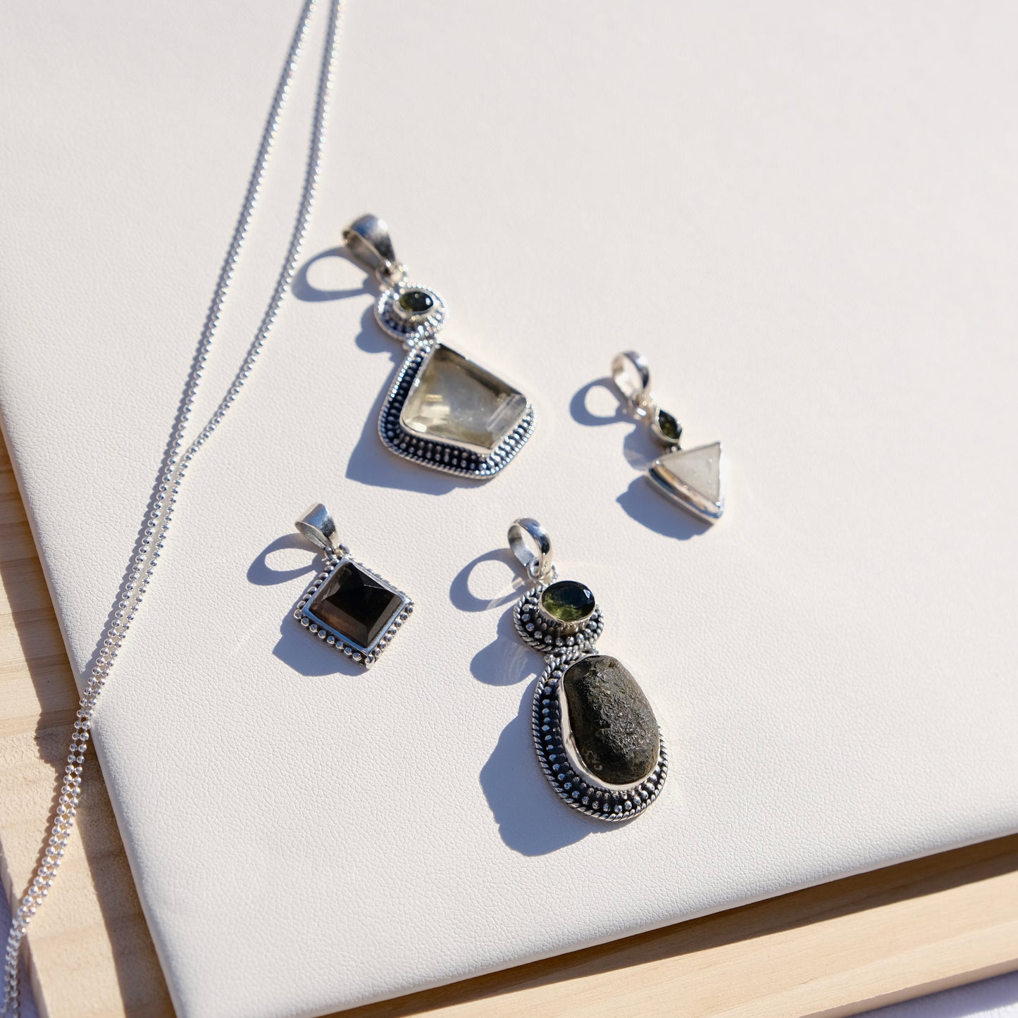 Libyan Desert Glass & Moldavite Sterling Silver Pendant