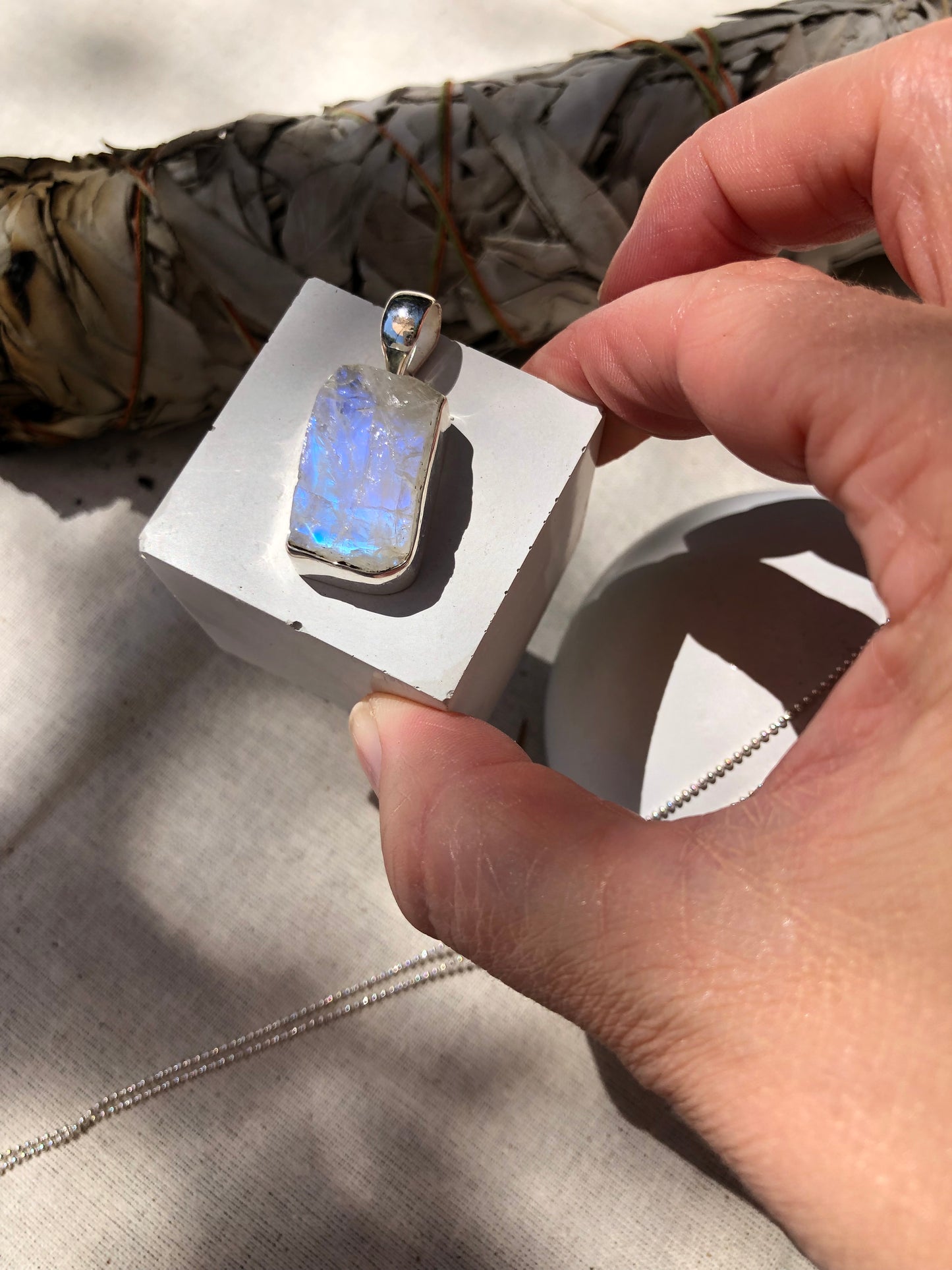 Rainbow Moonstone Sterling Silver Pendant.