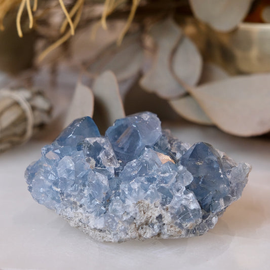 pale blue celestite cluster.