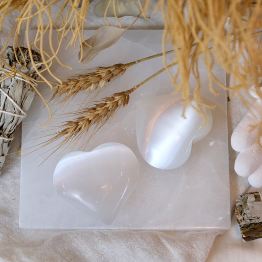 Two selenite hearts