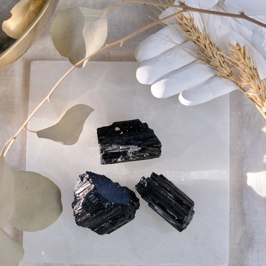 pieces of raw black tourmaline