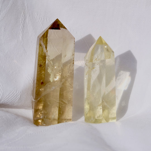 Natural citrine crystal towers. Medium and small.