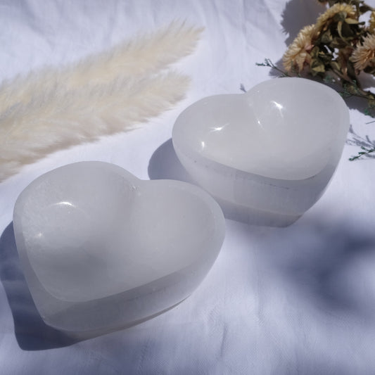 selenite heart shaped bowls