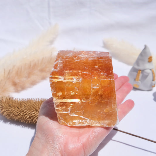 Honey Calcite Optical Cube shaped