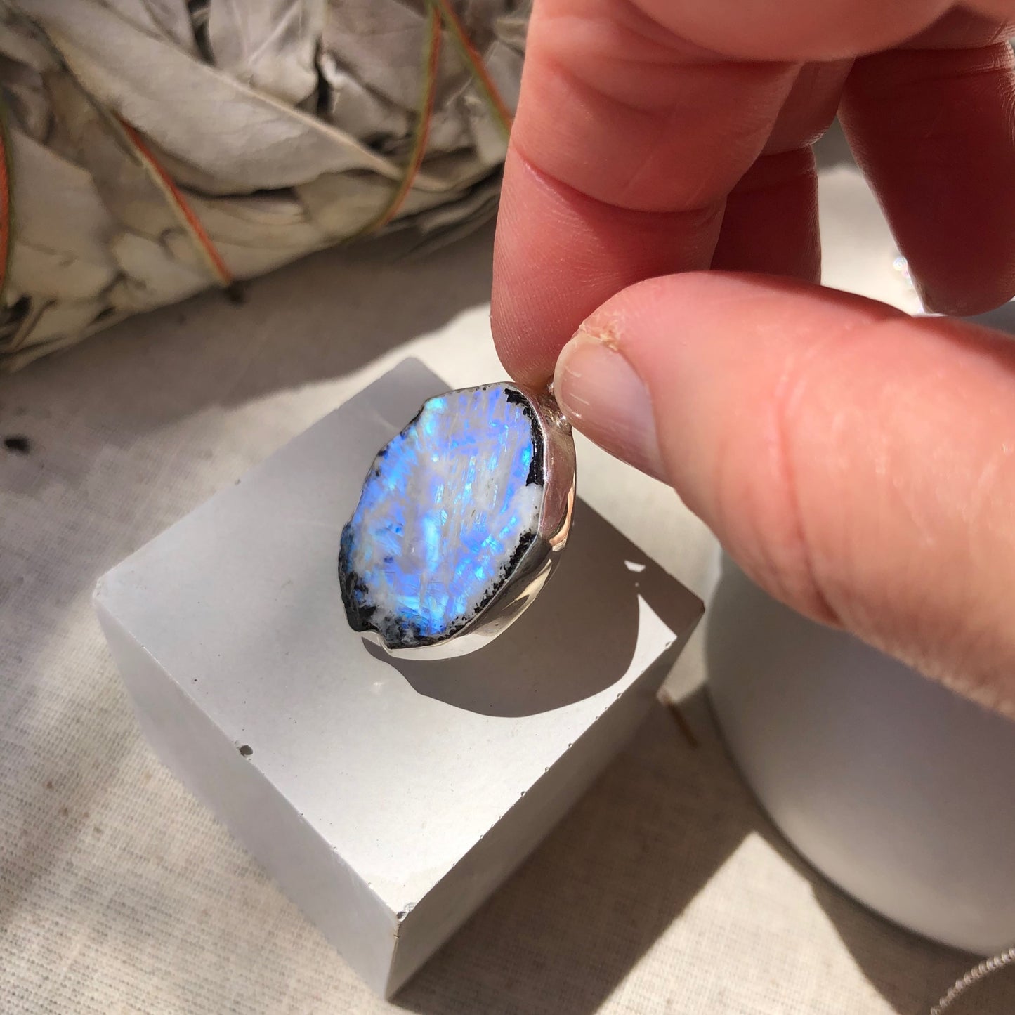 rainbow moonstone pendant